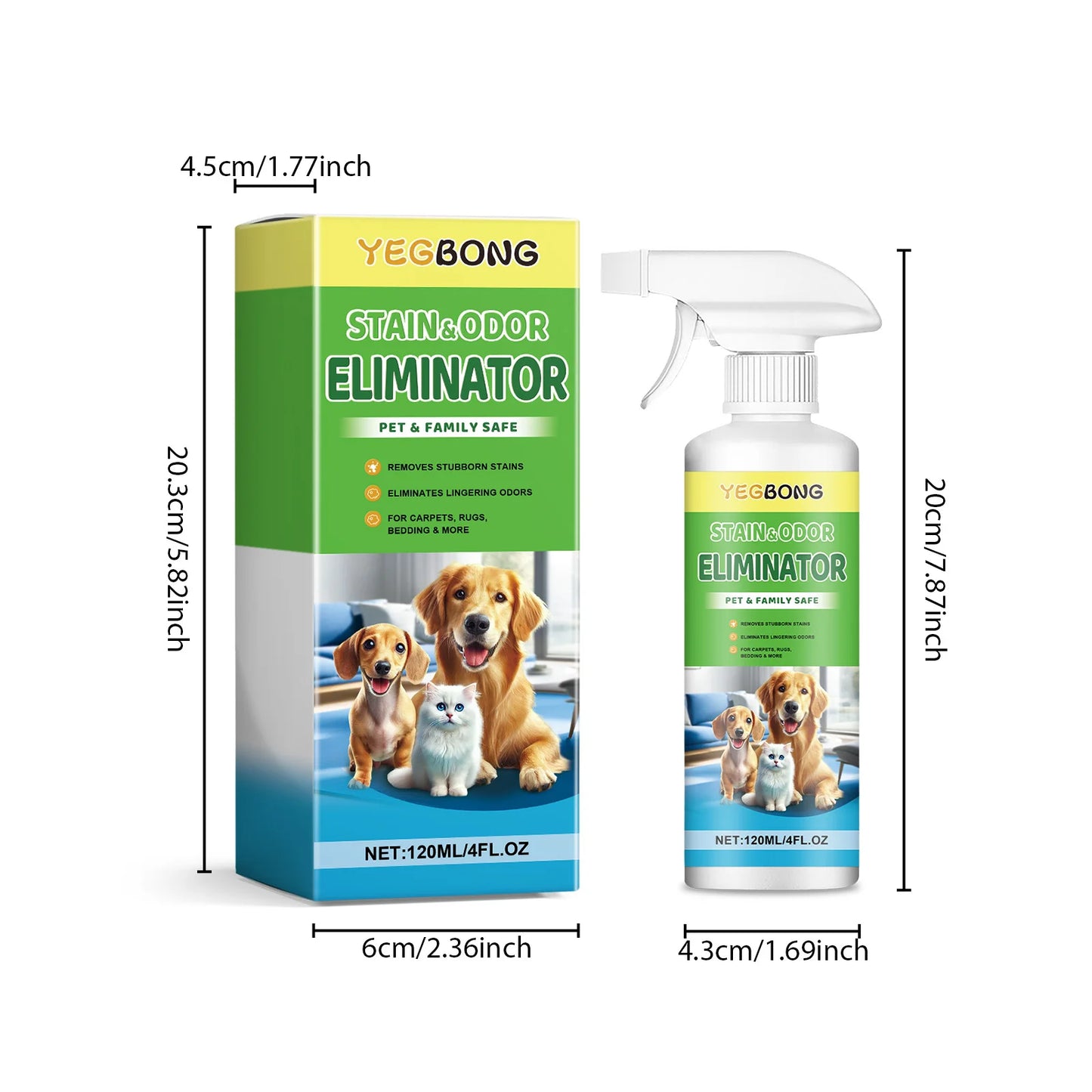 YEGBONG Pet Stain Cleaner Spray Stain Removal and Odor Elimination