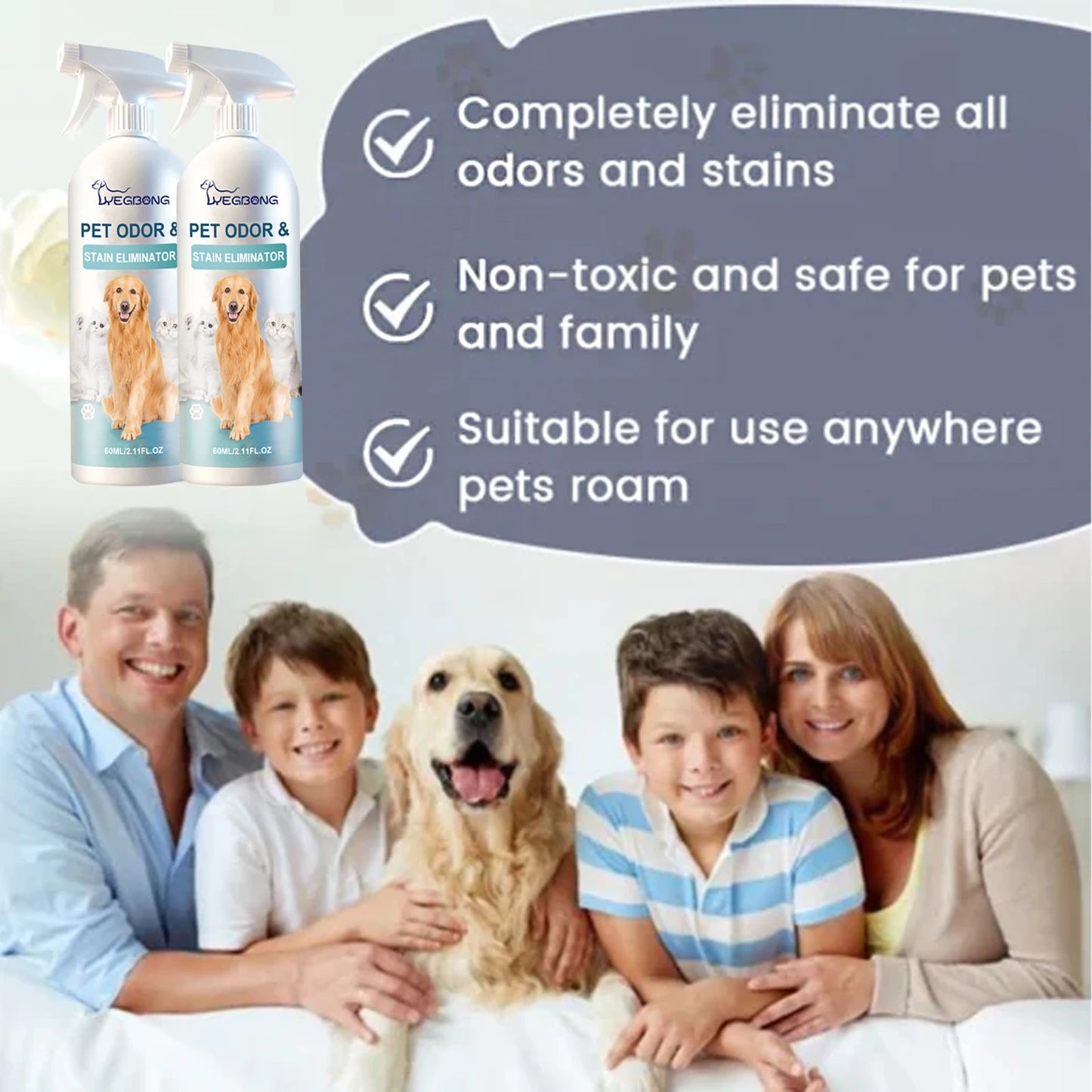 YEGBONG Pet Deodorant Spray Natural Odor Remover Mist