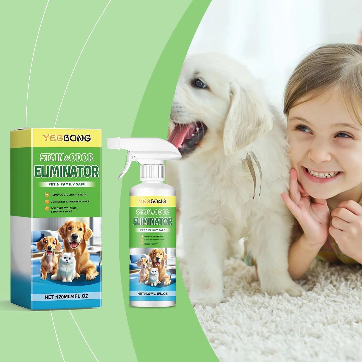 YEGBONG Pet Stain Cleaner Spray Stain Removal and Odor Elimination
