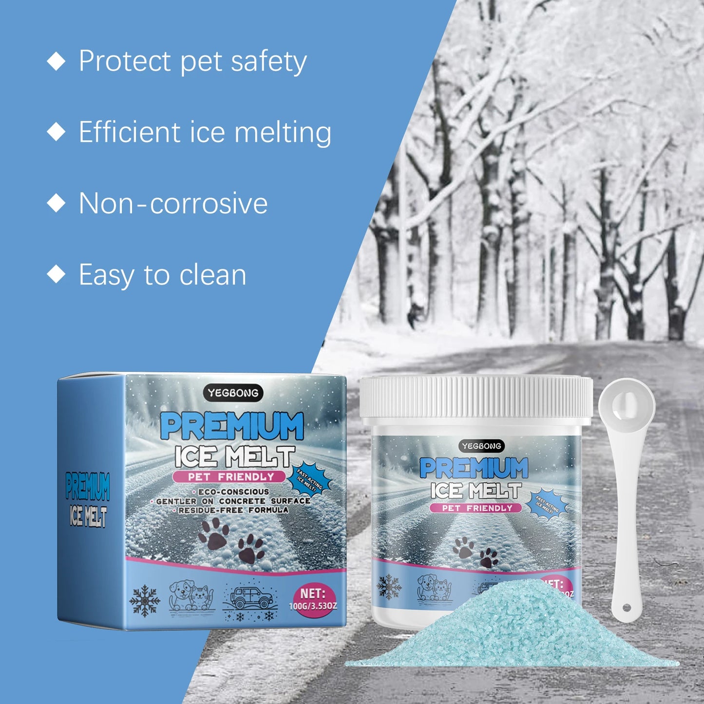 YEGBONG Pet-Friendly Ice Melter Powder For Cats And Dogs Non-Irritating