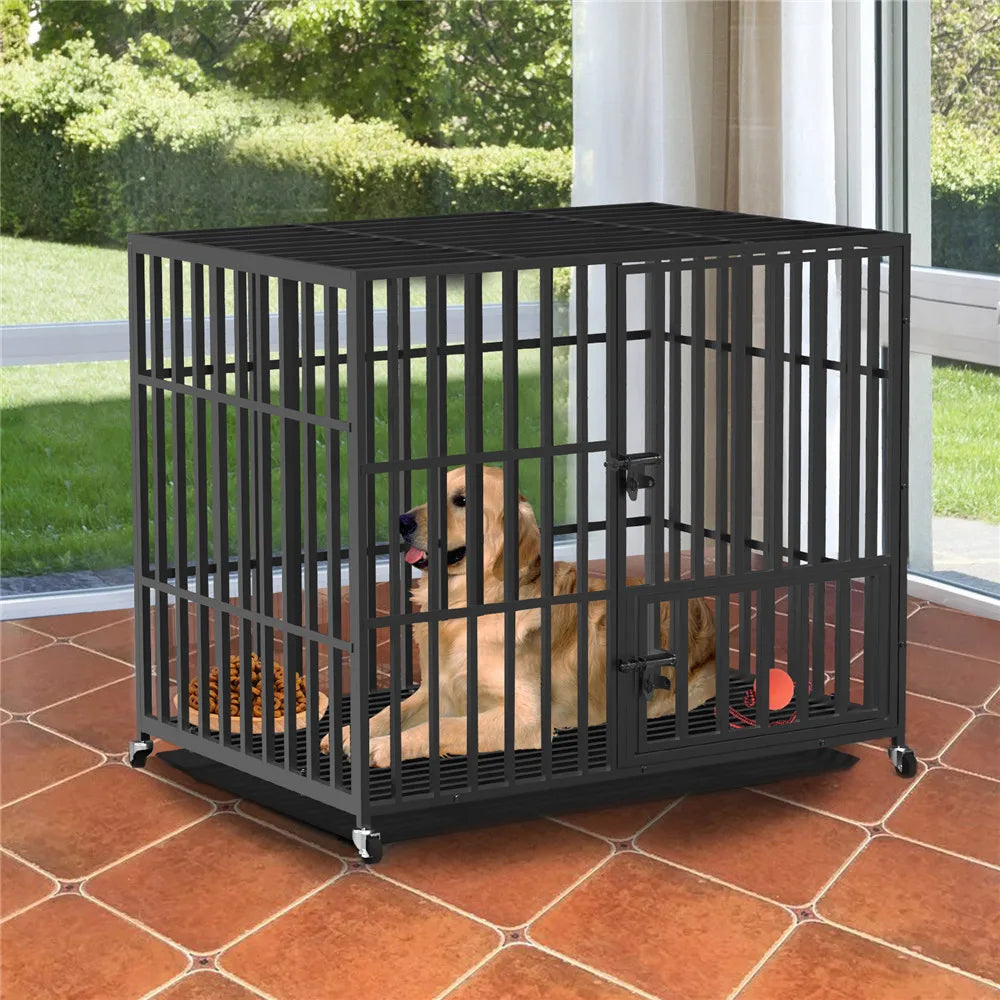 Bingopaw Heavy Duty Metal Dog Crate With Three Locked Doors