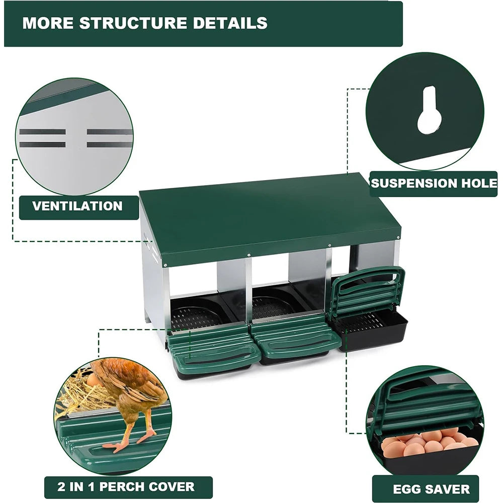 HiMISS 3 Compartment Roll Out Nesting Box for Chickens