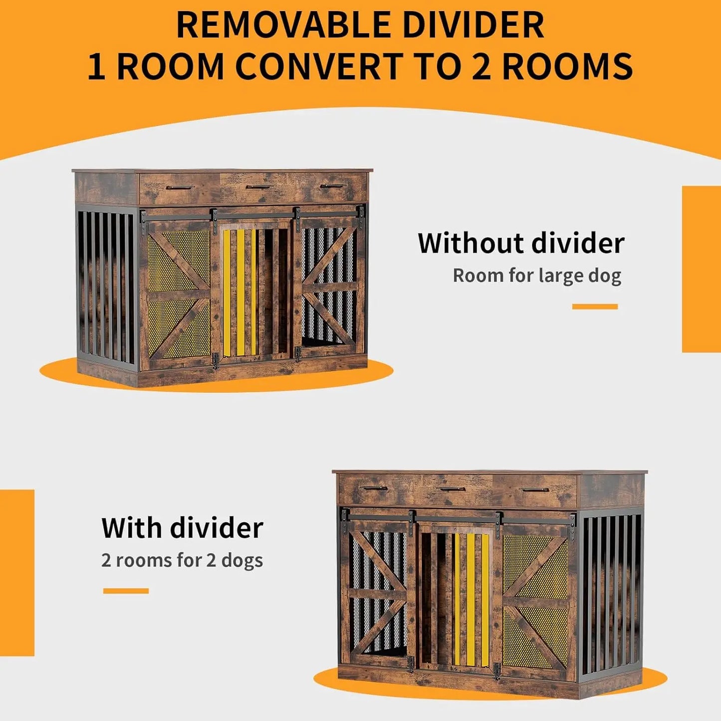 Kepptory Large Dog Crate Furniture With Removable Divider And Storage
