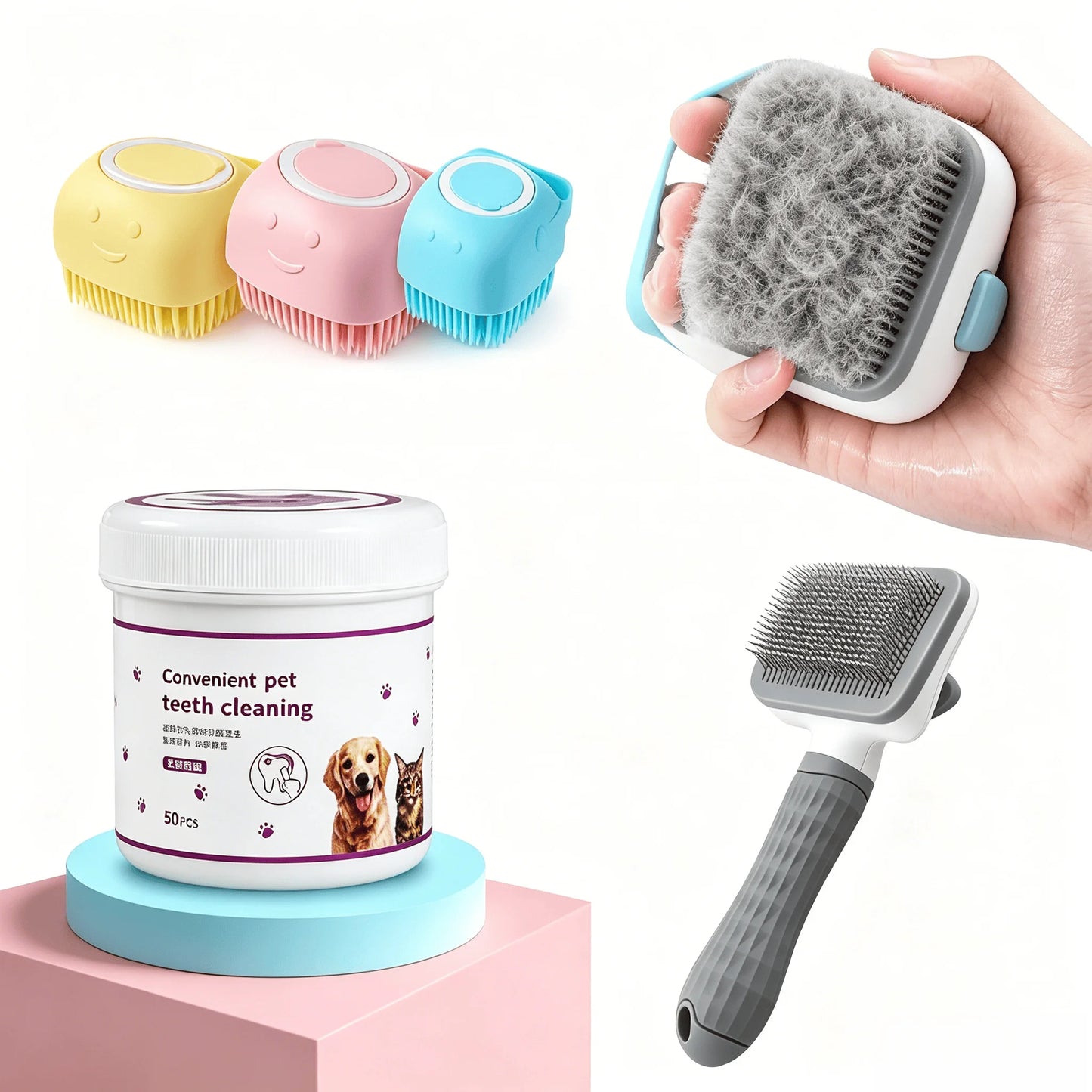 Pet Grooming Kit With Deshedding Brush And Silicone Bath Brush