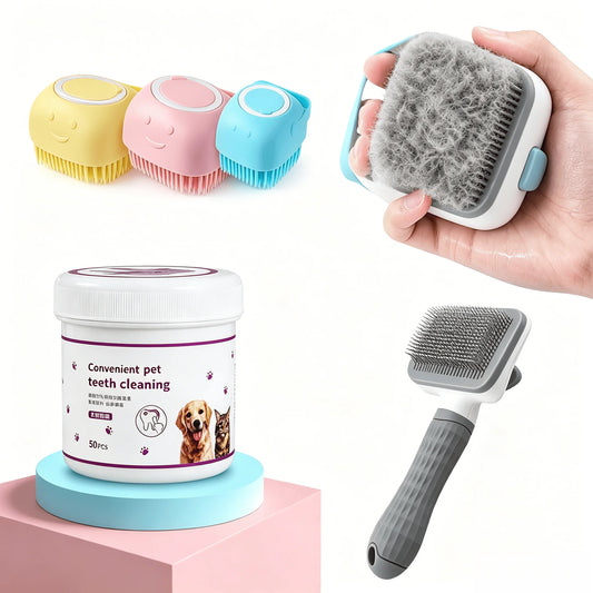 Pet Grooming Kit With Deshedding Brush And Silicone Bath Brush