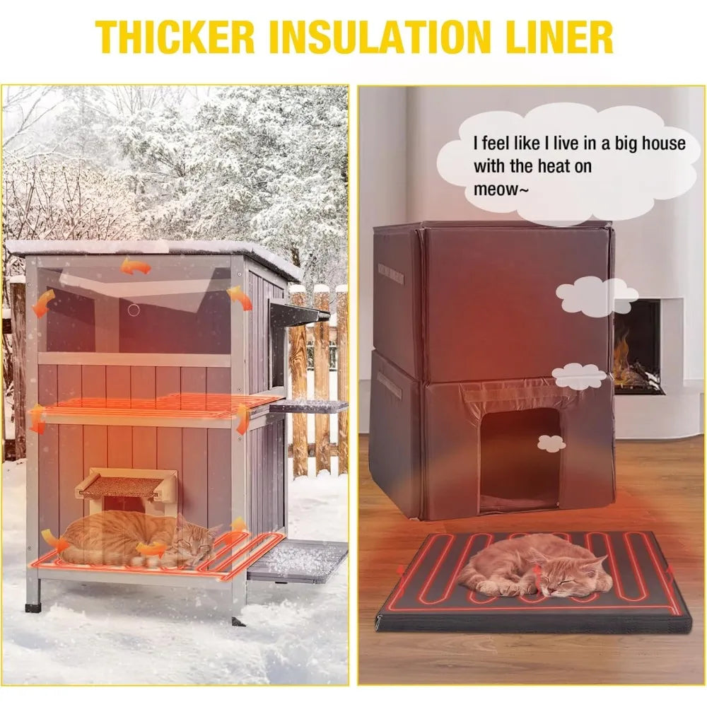 Insulated Outdoor Cat Shelter With Heated Pad For Winter Use