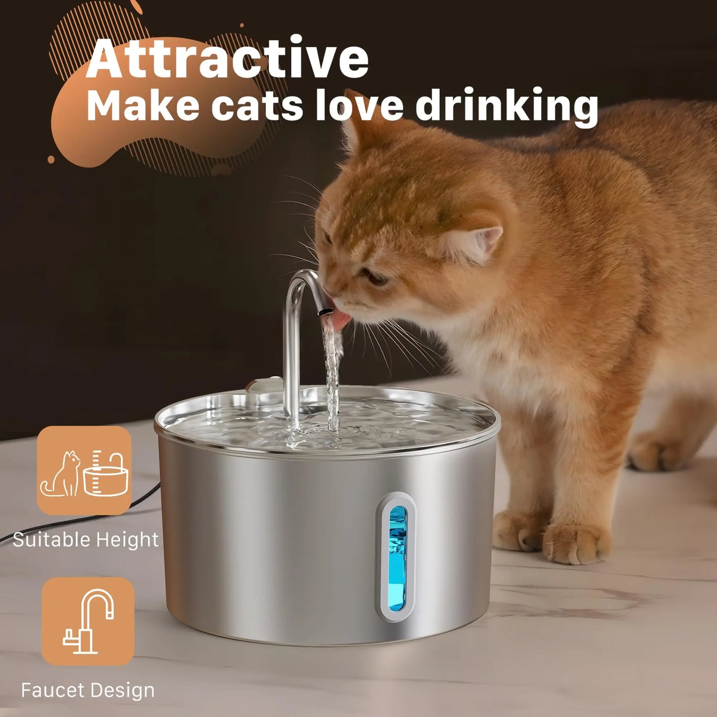 Weomg Cat Drinking Fountain Stainless Steel Water Dispenser