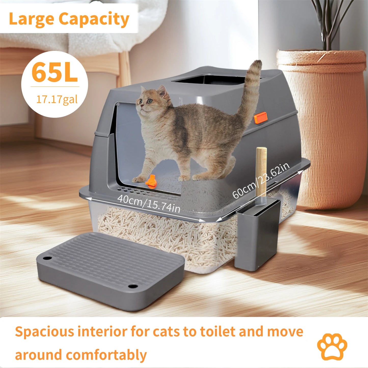 Enclosed Stainless Steel Cat Litter Box With Lid And High Walls