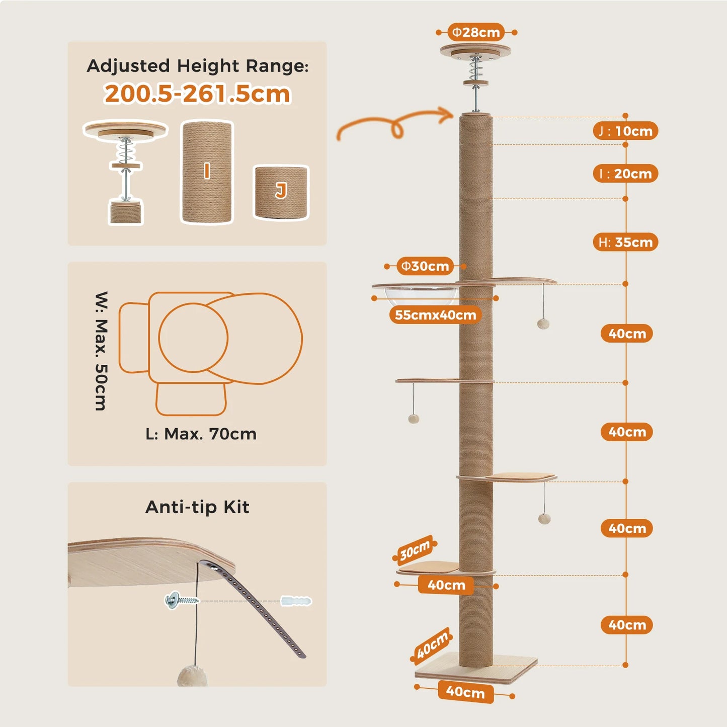 PAWZ Road Adjustable Wooden Cat Tree For Indoor Cats