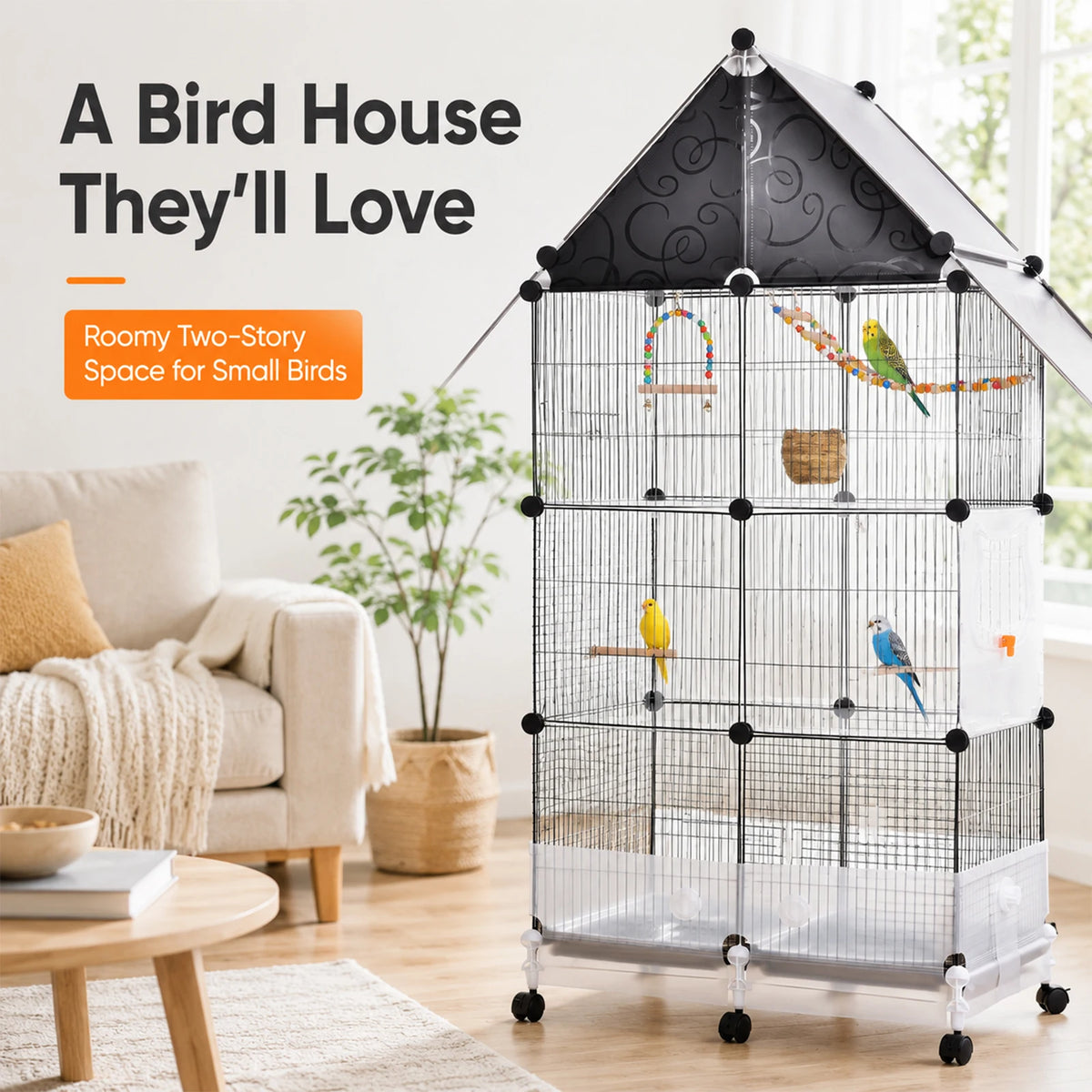 Large Bird Cage With Acrylic Door And Removable Tray
