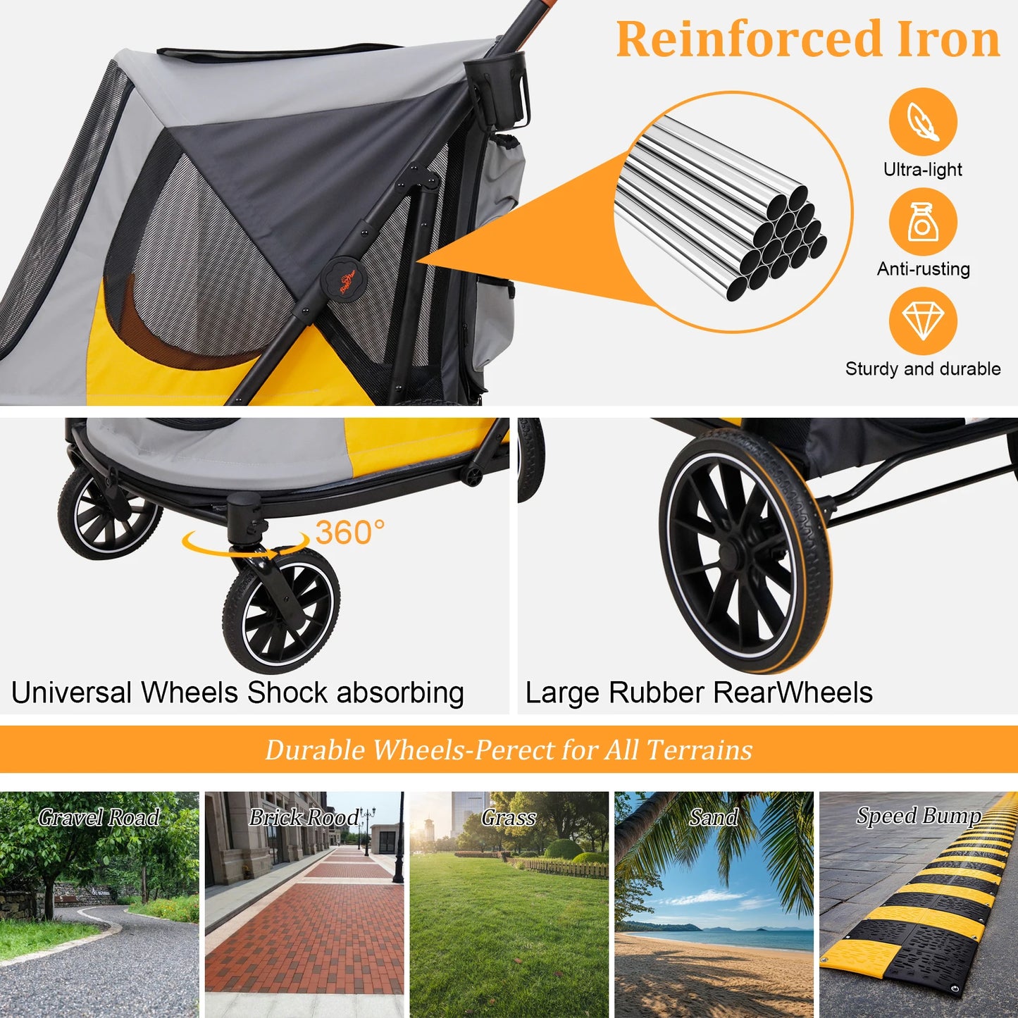 Foldable Pet Stroller For Dogs And Cats With Four Wheels