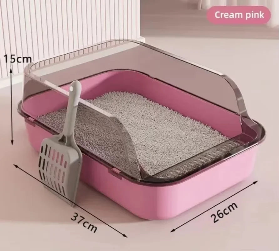 Semi-Enclosed Cat Litter Box Splashproof Kitten Toilet Tray Indoor Use