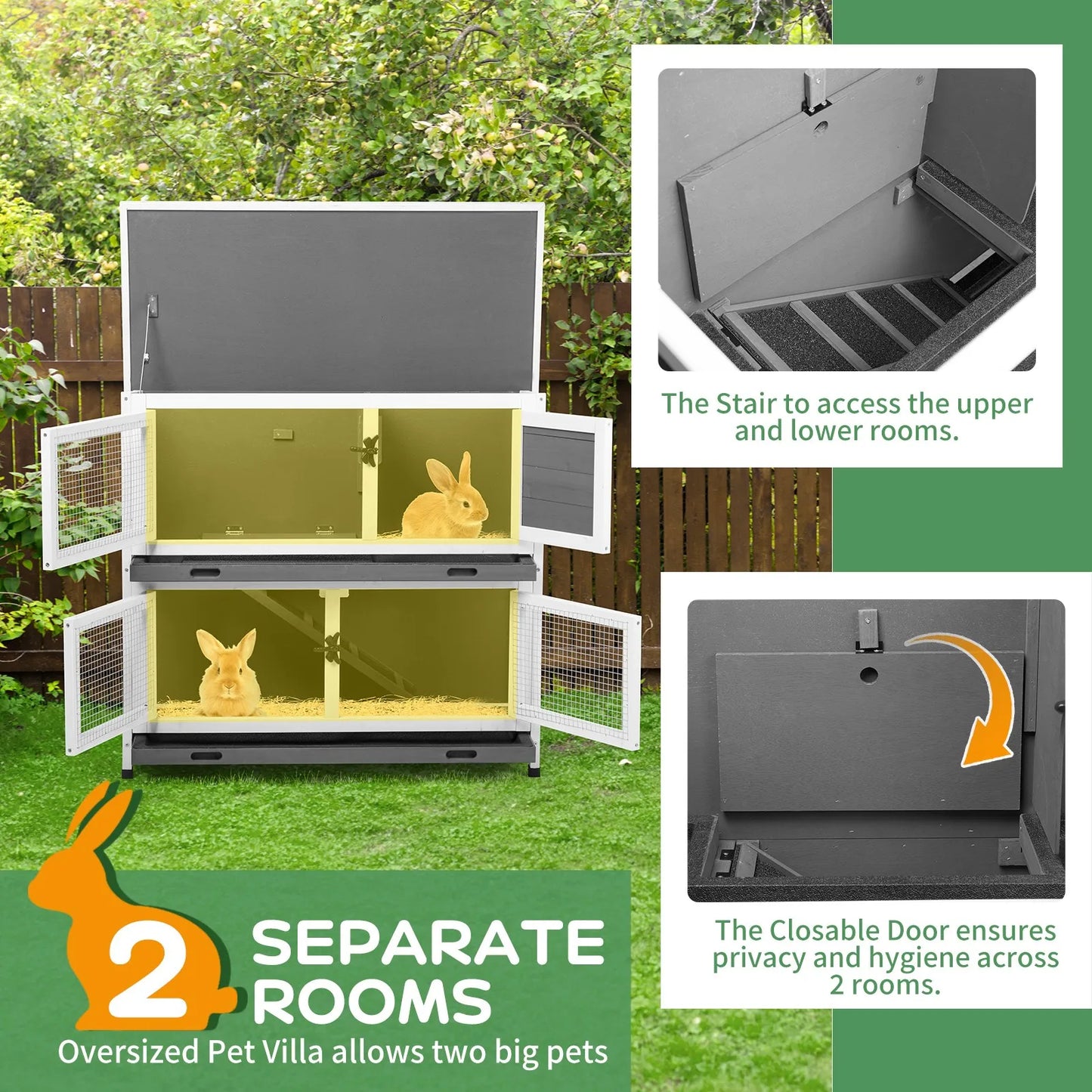 Wooden Rabbit Hutch and Chicken Coop With Removable Trays