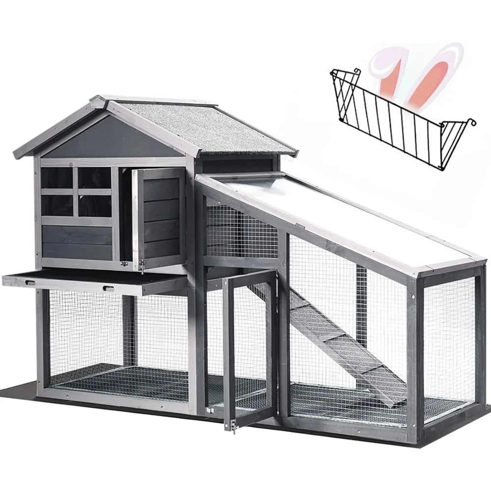 Rabbit Hutch Cage With Hay Feeder Outdoor Indoor Pet Coop
