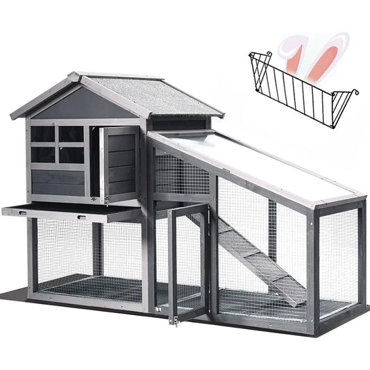 Rabbit Hutch Cage With Hay Feeder Outdoor Indoor Pet Coop