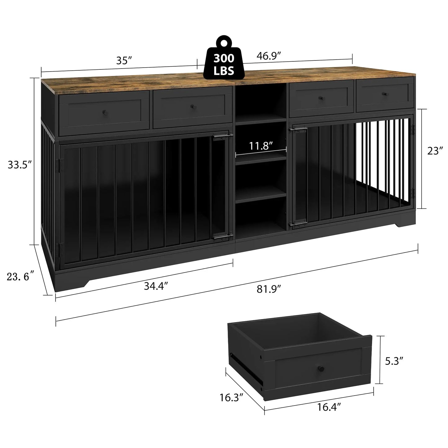 HiMISS Heavy Duty Double Dog Crate Furniture TV Stand