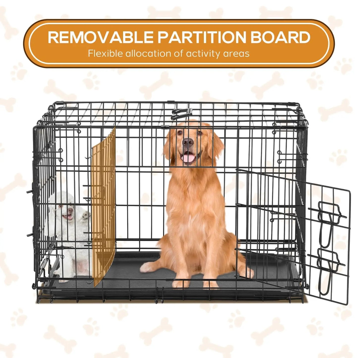 Dog Crate Double Door Portable Metal Wire Kennel With Tray