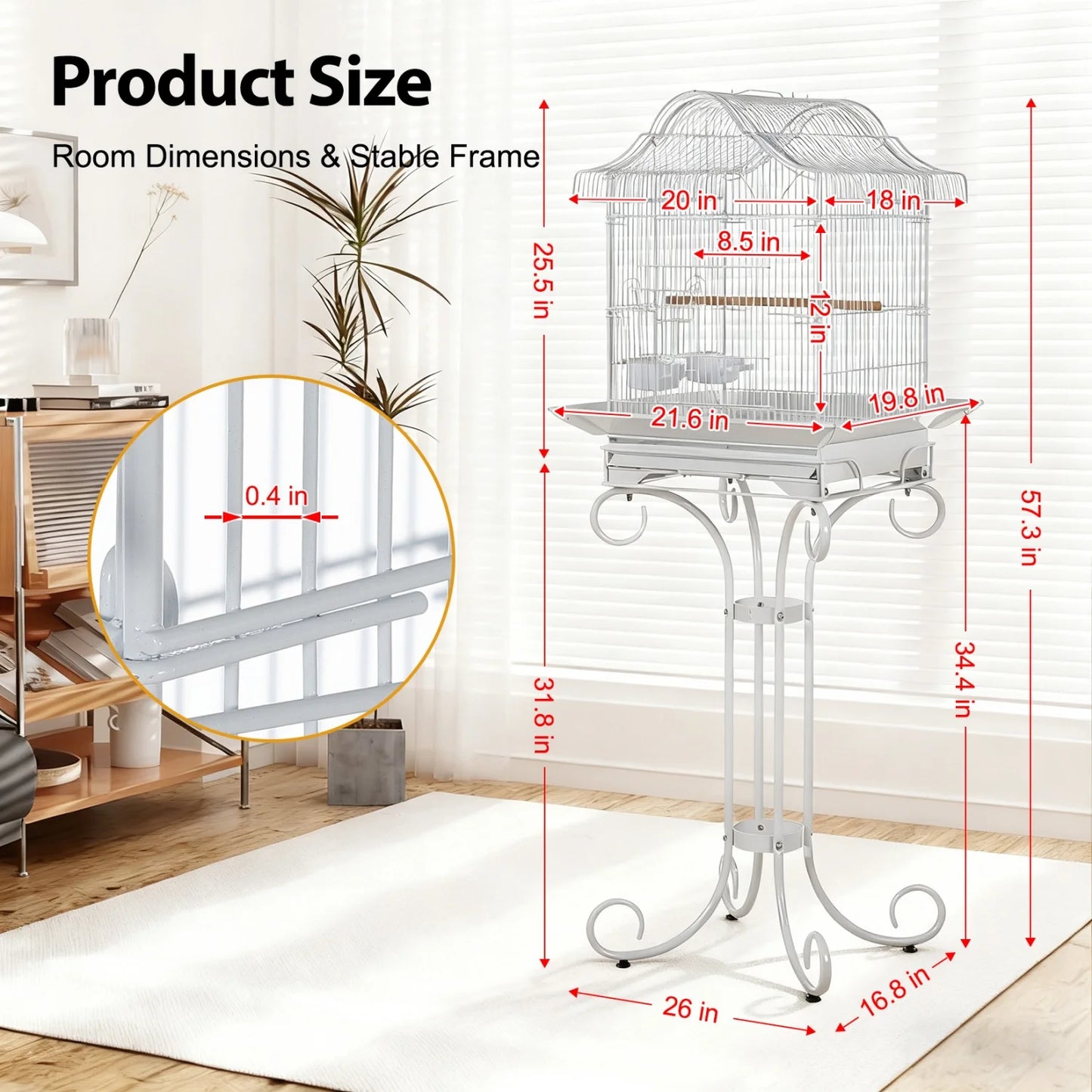 HiMISS Heavy Duty Wrought Iron Bird Cage With Stand Perches