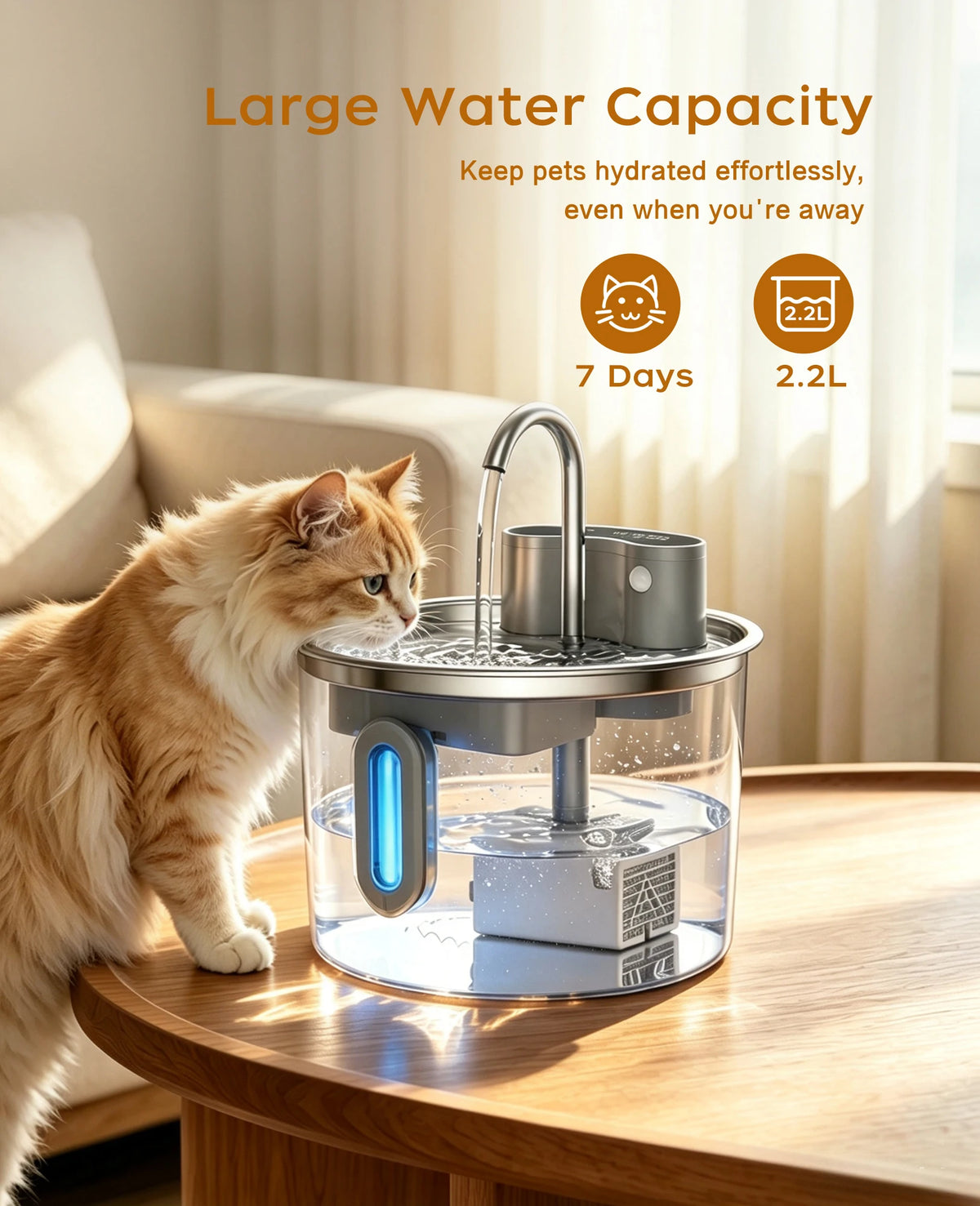 OPETH Cordless Stainless Steel Cat Water Fountain With Automatic Pump