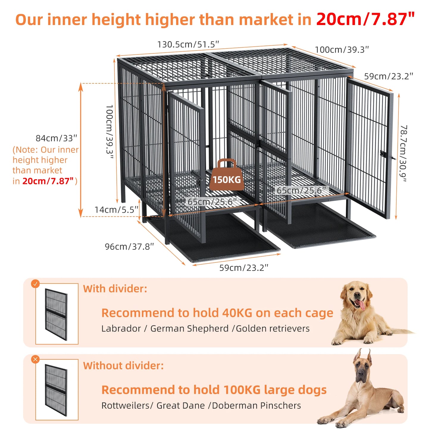 BINGOPAW Heavy Duty Metal Dog Cage With Playpen And Tray