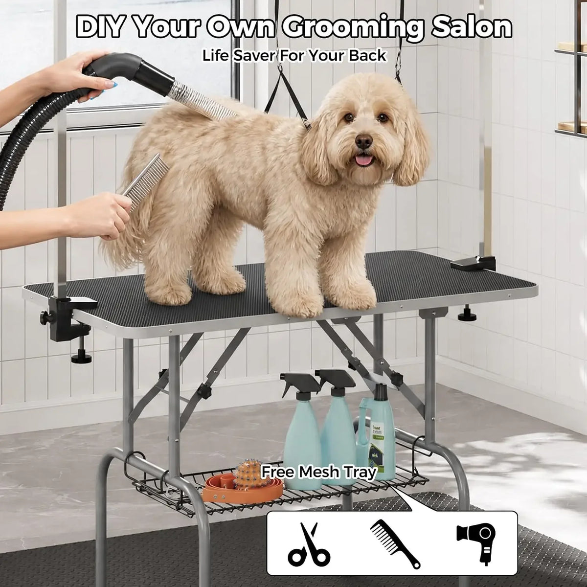 Garvee Professional Foldable Dog Grooming Table With Adjustable H Arm