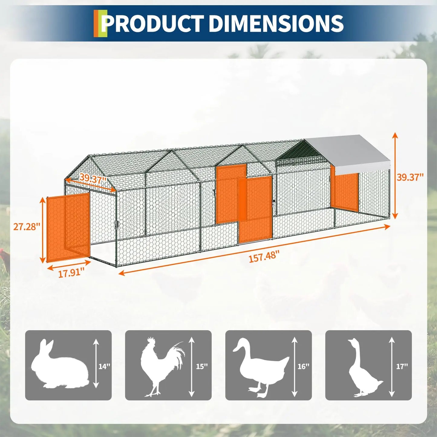 HiMISS Heavy Duty Metal Chicken Coop Walk In With Doors And UV Cover
