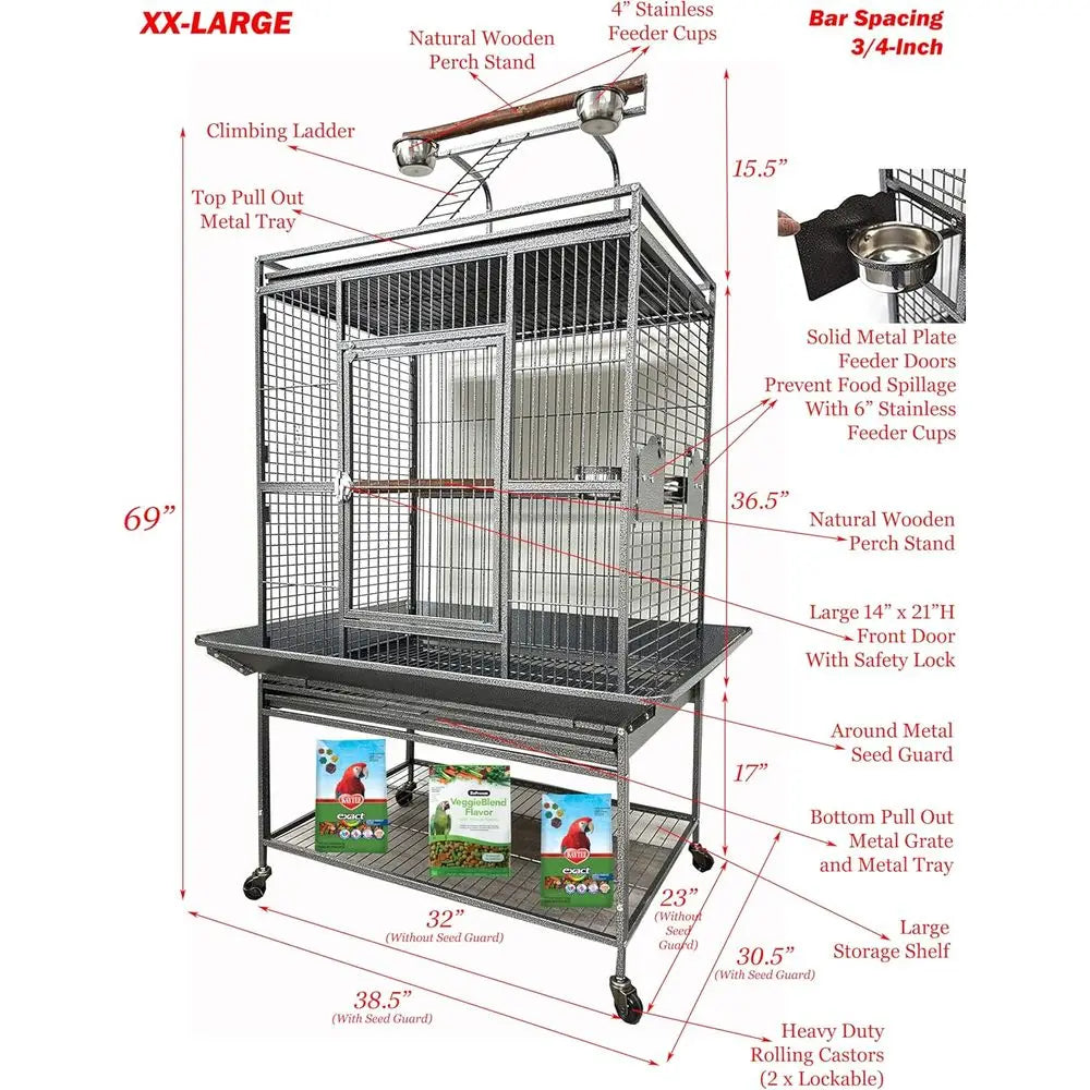 NONEM Parrot Cage With Perch Stand Ladders Play Top Cage