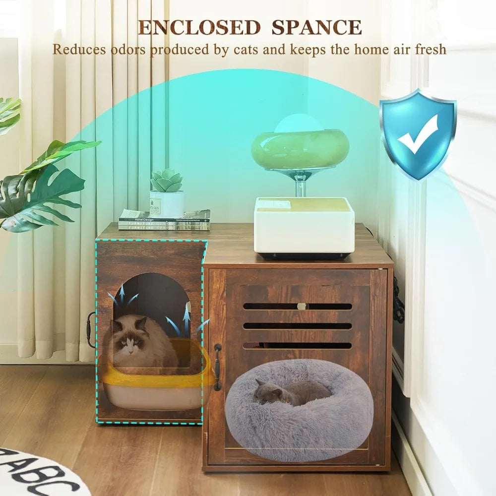 Corner Cat Litter Box Enclosure End Table For Two Cats