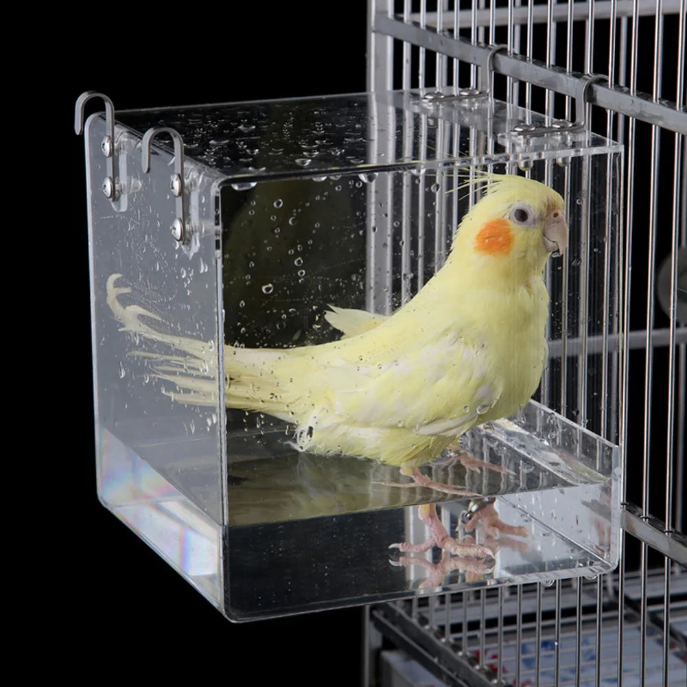 HiMISS Transparent Acrylic Hanging Bird Bath Box Accessory
