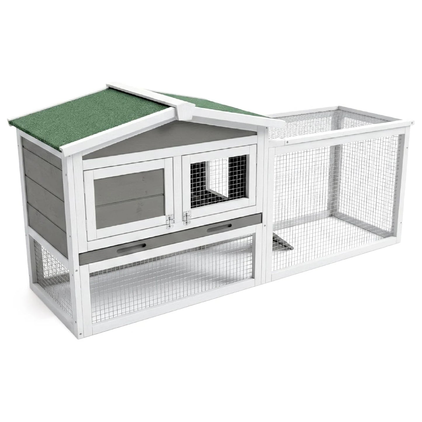 HiMISSFarm Outdoor Rabbit Hutch 2 Tier Wooden Cage With Ramp Tray