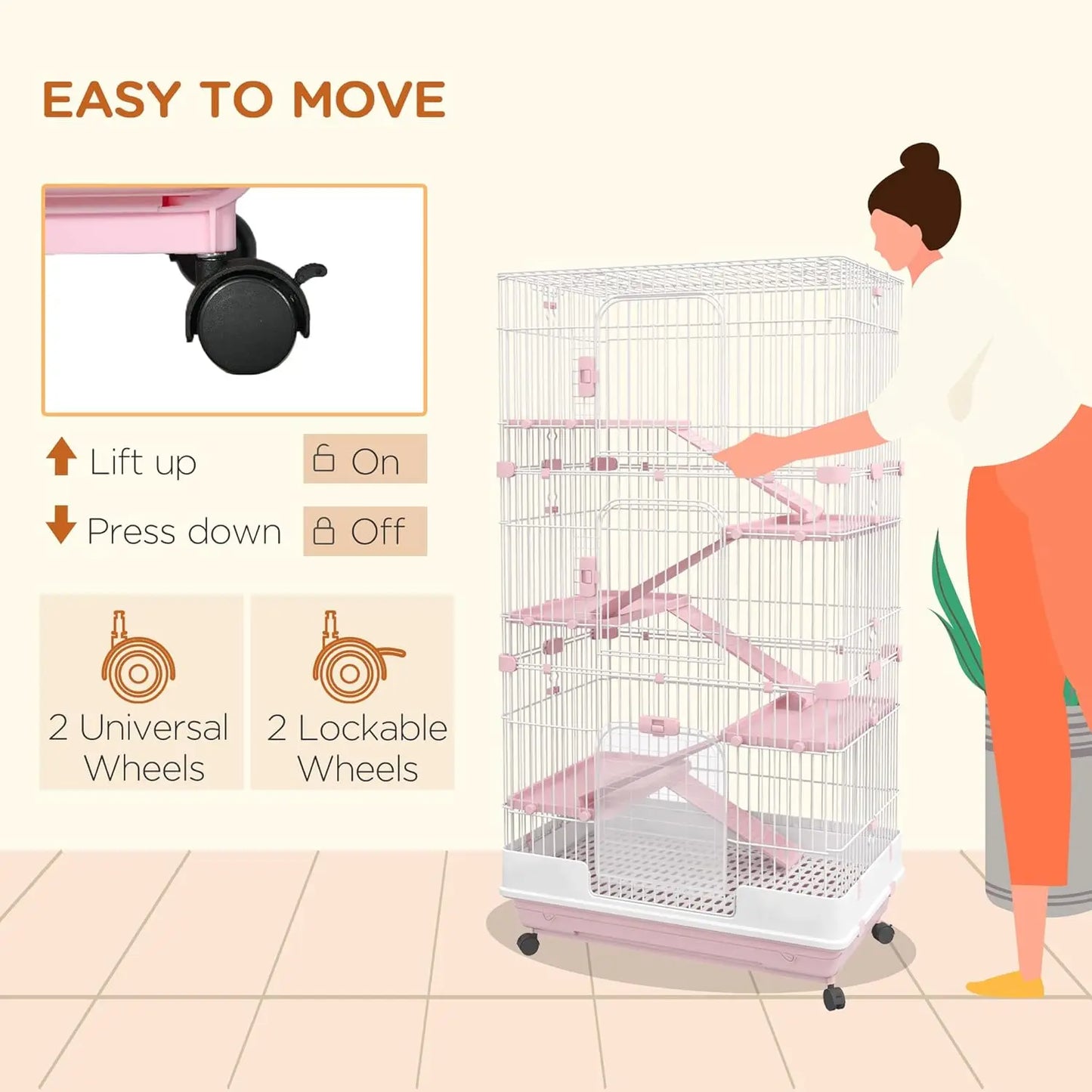6 Level Small Animal Cage With Wheels Removable Tray Ramp Platform