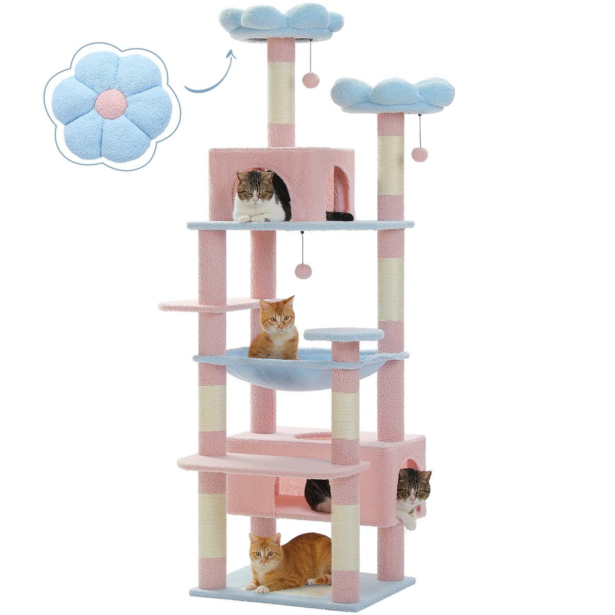 PETEPELA Cat Tree Tower With Sisal Scratching Posts And Hammock