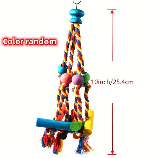Wooden Bird Chewing Toy With Cotton Rope Parrot Training