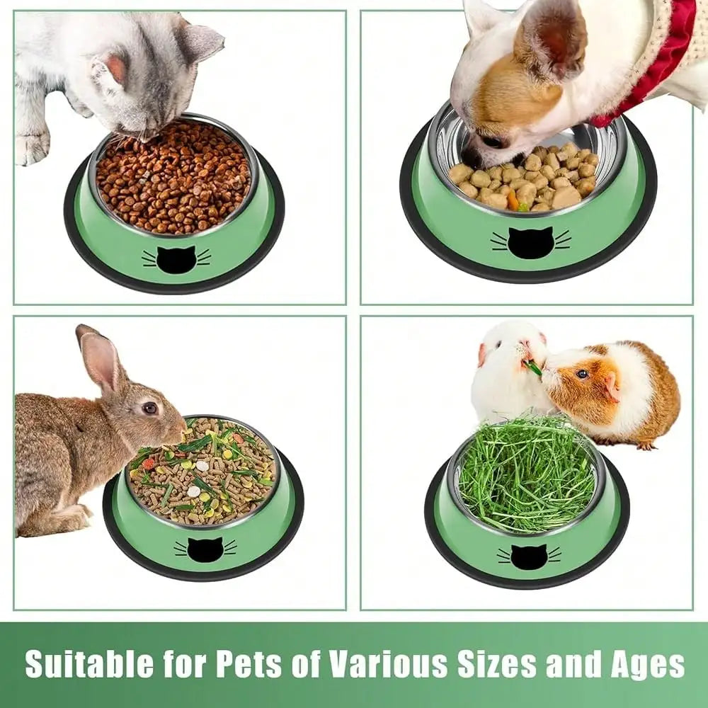 Non Slip Stainless Steel Cat Bowls Unbreakable With Removable Rubber Base