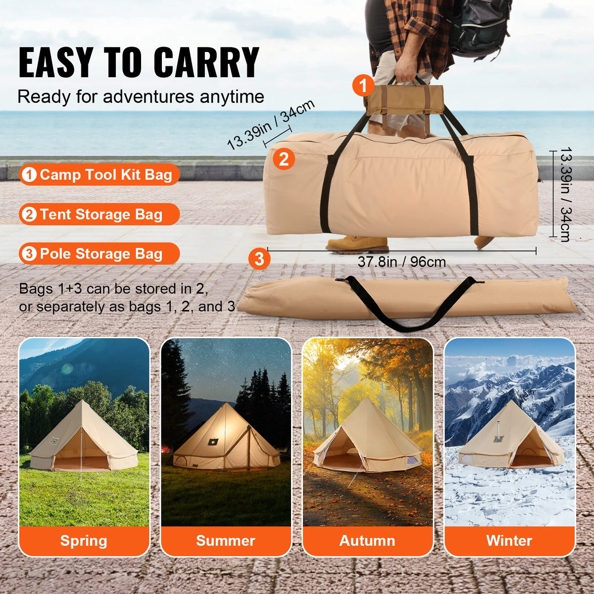 SucceBuy Four Season Canvas Bell Tent For Outdoor Camping