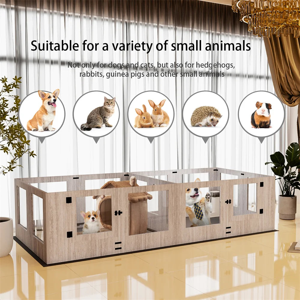BORWART Tempered Glass Dog Playpen Whelping Box with Pig Rails