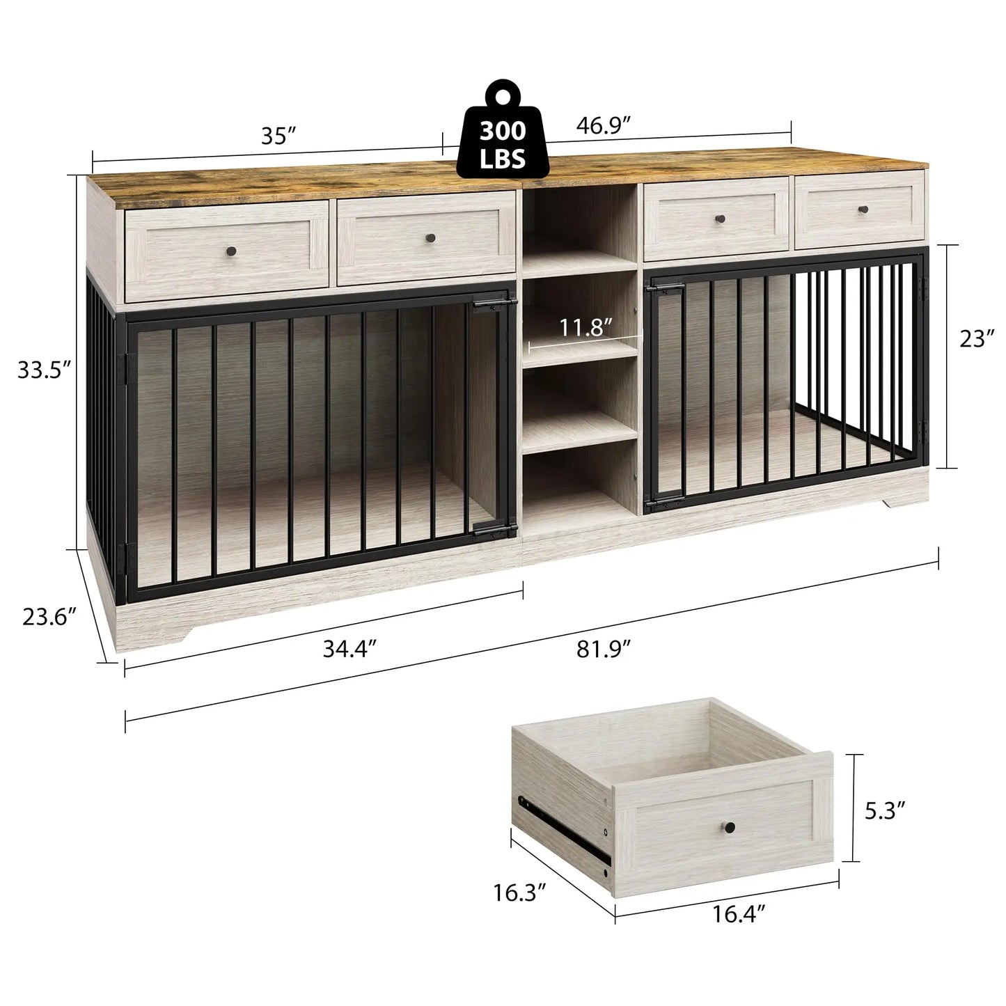 HiMISS Heavy Duty Double Dog Crate Furniture TV Stand