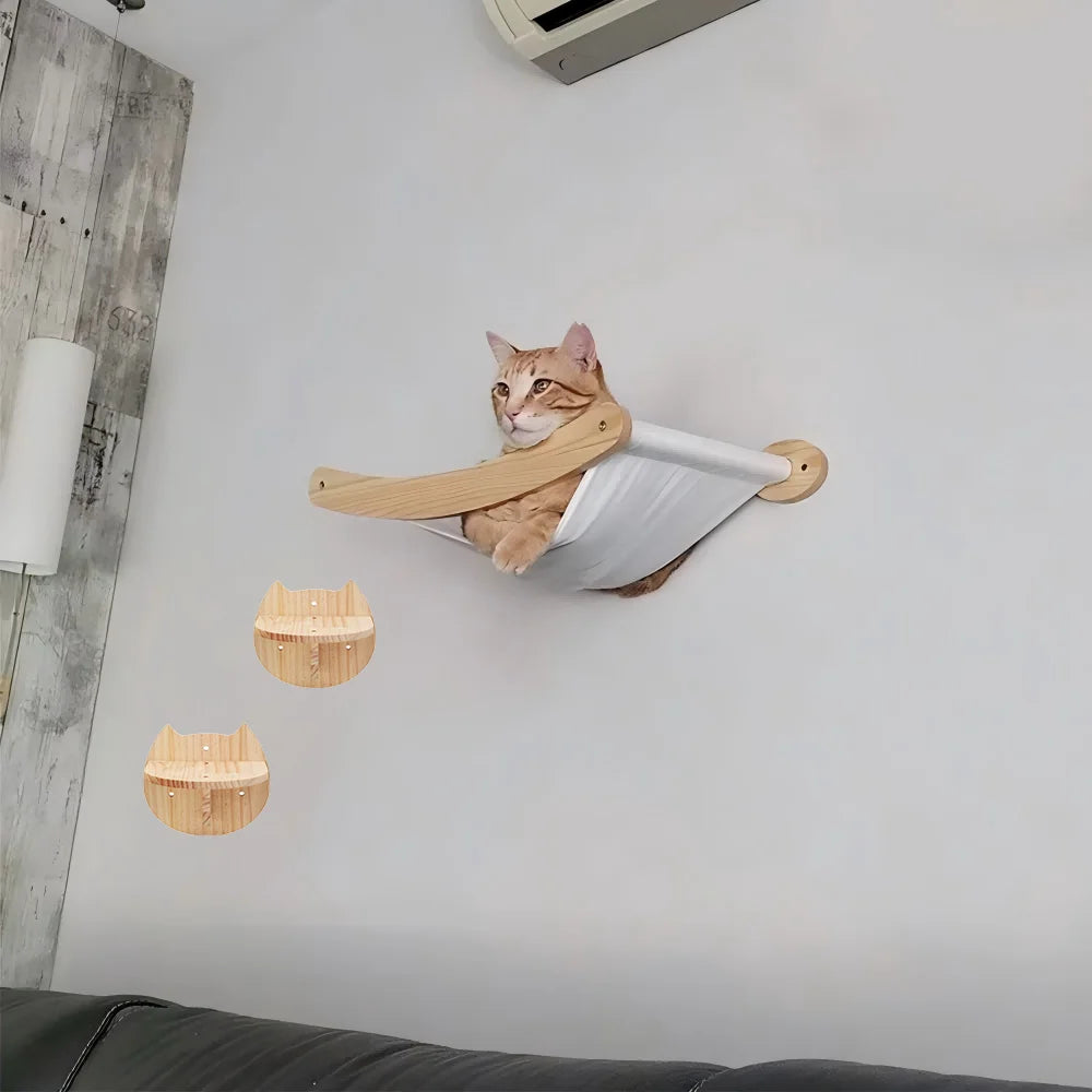 CWV Wall Mounted Cat Hammock And Sisal Rope Climbing Shelf