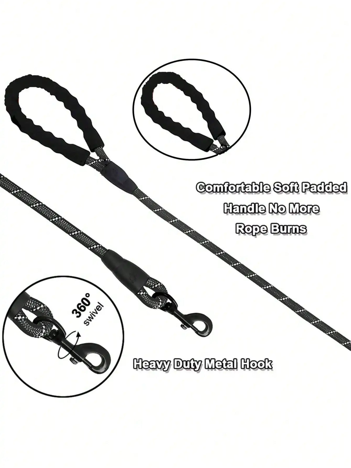 Sturdy Reflective Nylon Dog Leash With Comfortable Soft Foam Handle