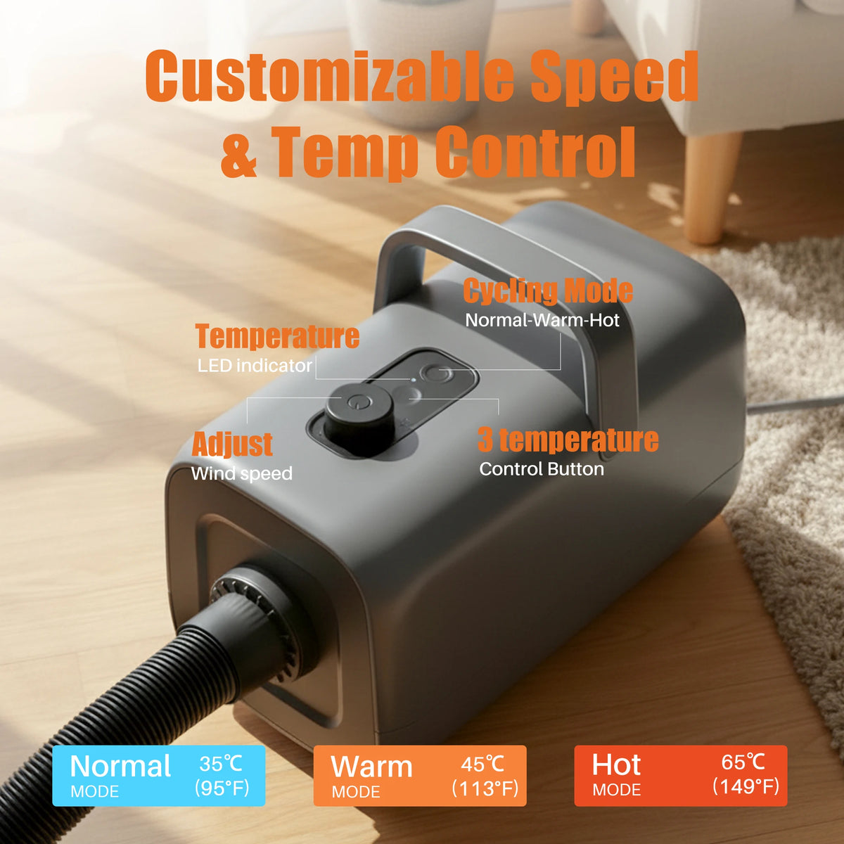 Quiet Dog Grooming Vacuum Dryer Kit With 4 Nozzles