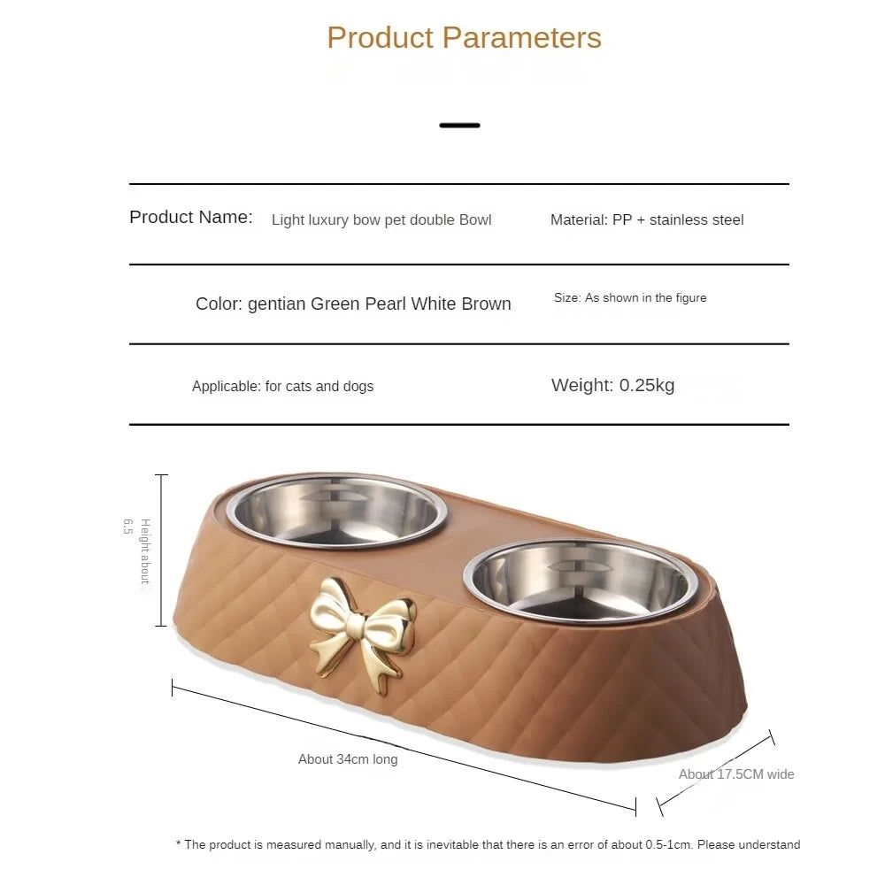 Double Pet Feeding Bowls Set With Plastic Base For Dogs And Cats