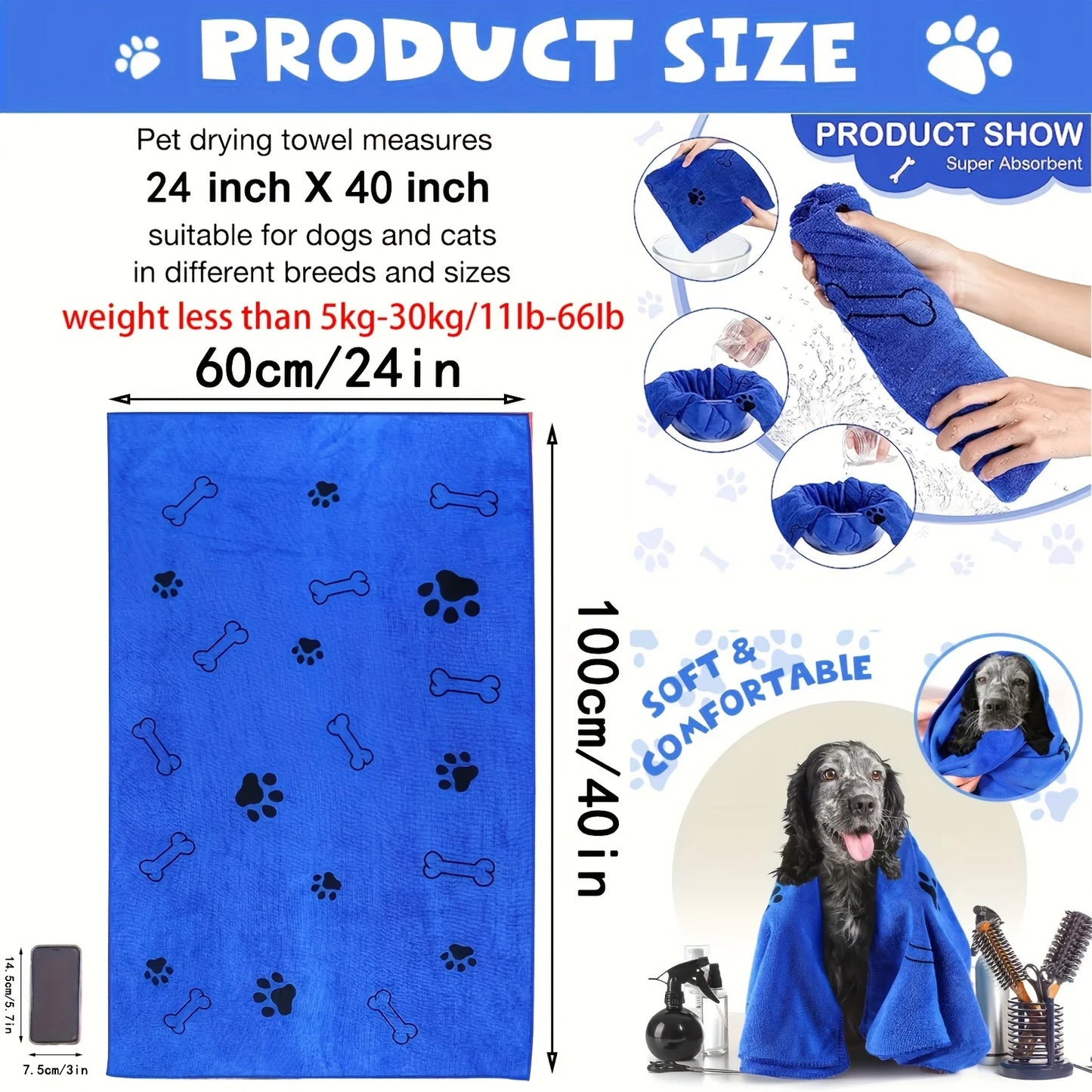 Microfiber Dog Towel Quick Drying Absorbent Bath Cloth