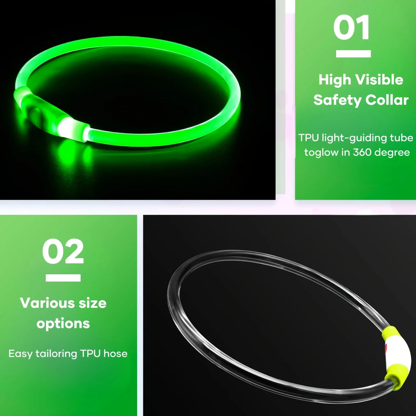 LED Light Dog Collar USB Rechargeable Reflective Necklace