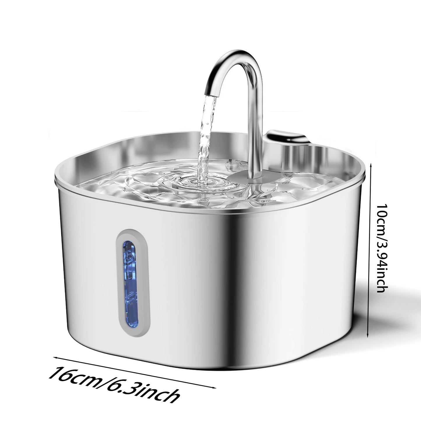 Automatic Cat Water Fountain Square Stainless Steel With Window