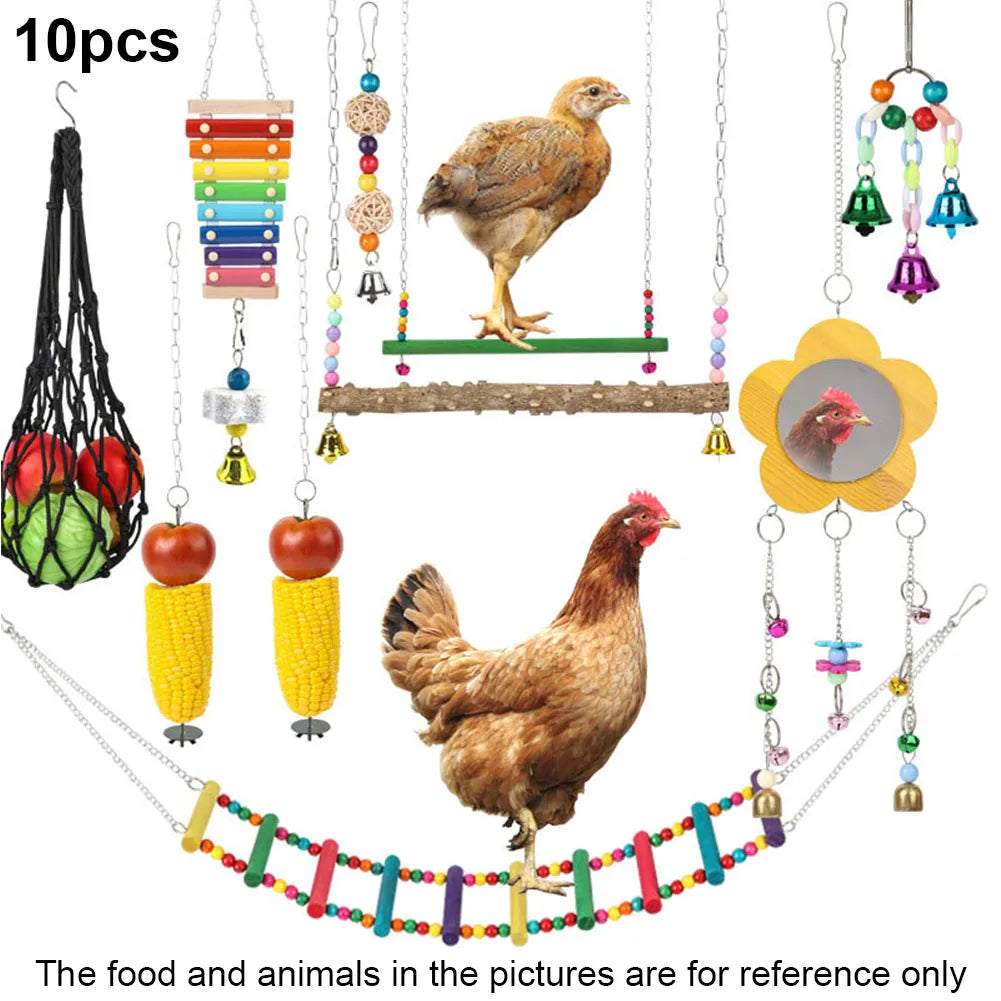 Shunmaii 10Pcs Parrot Toy Set Includes Hanging Hammock Perch