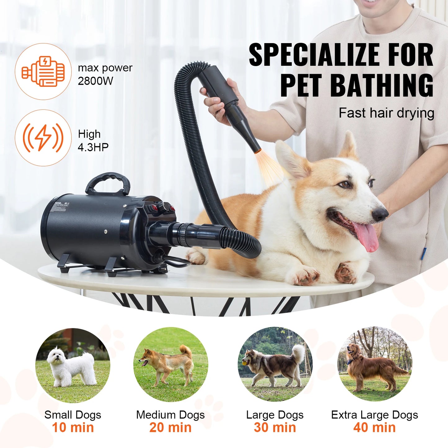 SucceBuy Dog Blow Dryer With Adjustable Speed Temperature And Nozzles