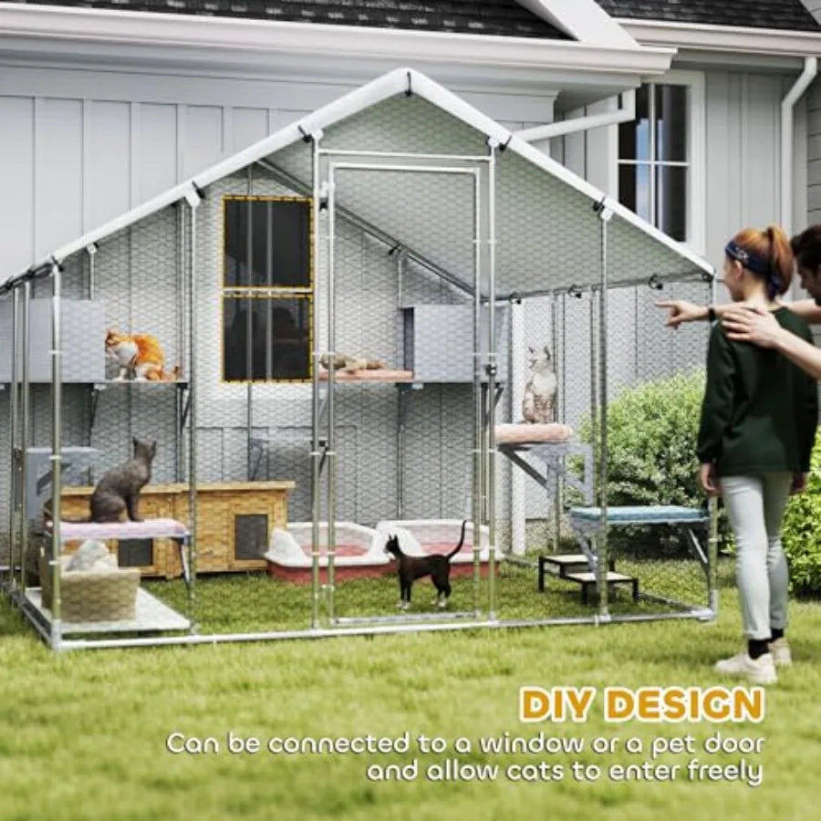 Outdoor Cat Enclosure With Waterproof Cover And 2 Resting Boxes