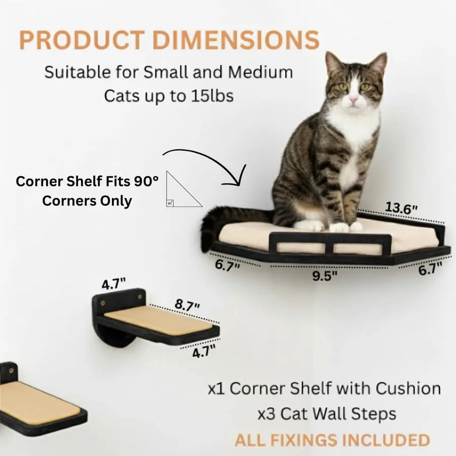 Cat Wall Shelves 3 Step Birch Wood Floating Cat Furniture Up To 15Lbs