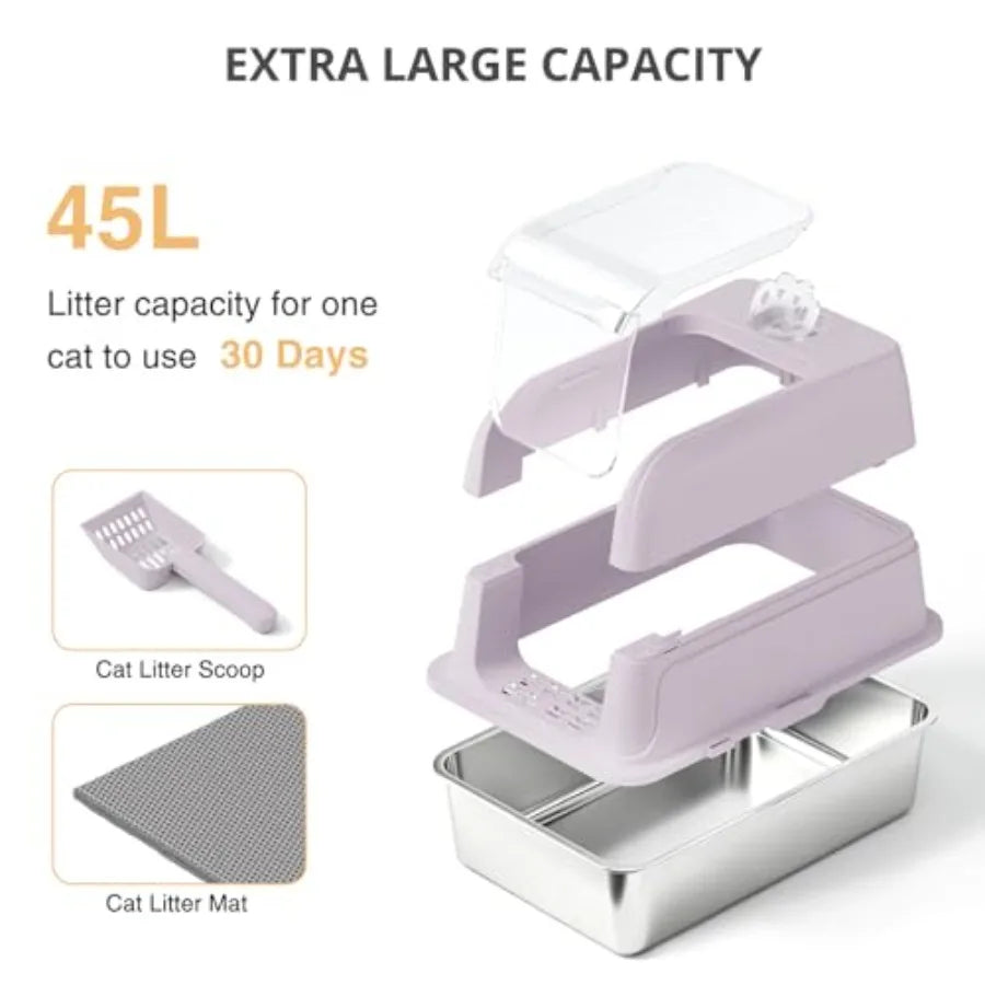 Enclosed High Sided Cat Litter Box With Lid Odor Control
