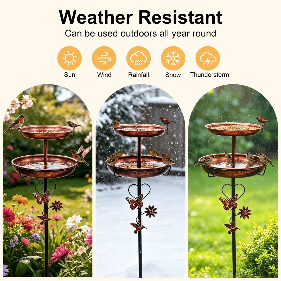 Outdoor Double Layer Bird Bath Feeder With 5 Prong Base